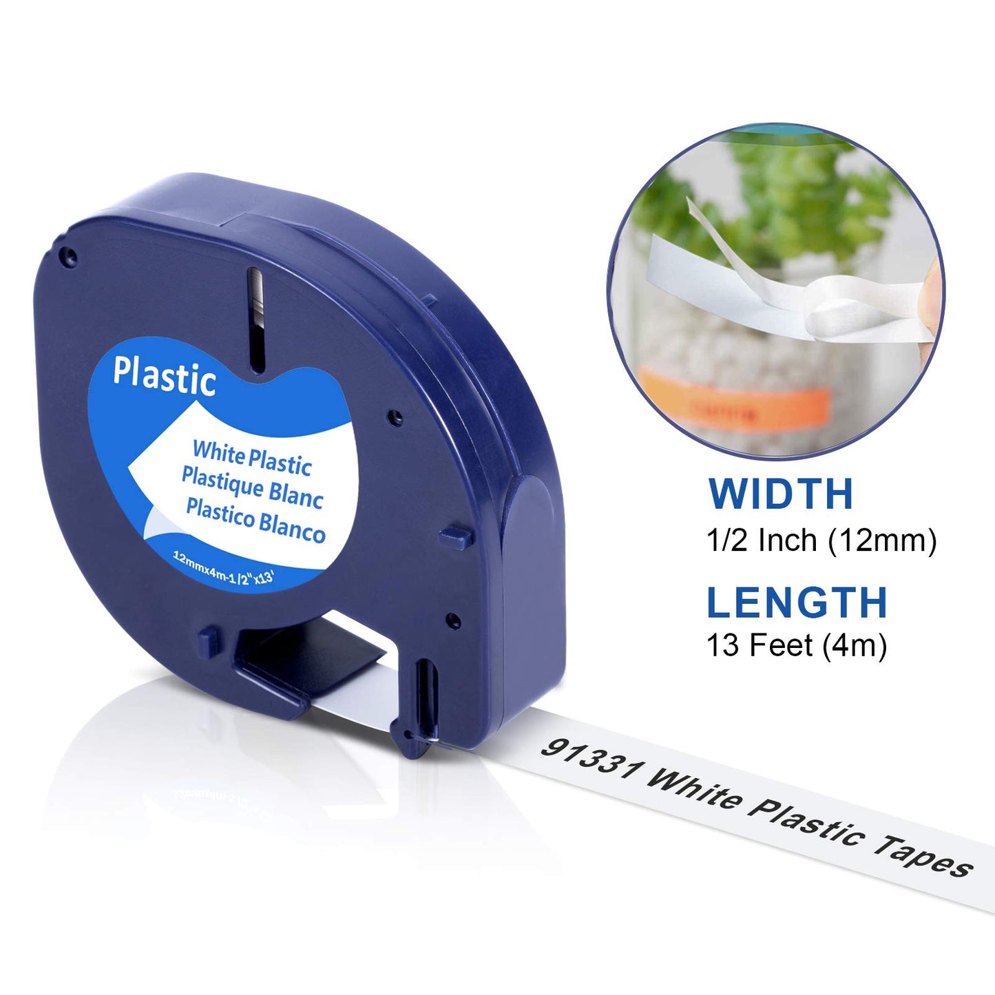 Replace Dymo Letratag Label Tape Plastic Refills 1/2Inch(12mm) Labeling Tape 16952 91331 91332 91333 91335,Compatible for Dymo LetraTag Plus LT-100H LT-100T QX50 Label Maker,13Feet(4m), 5 Pack