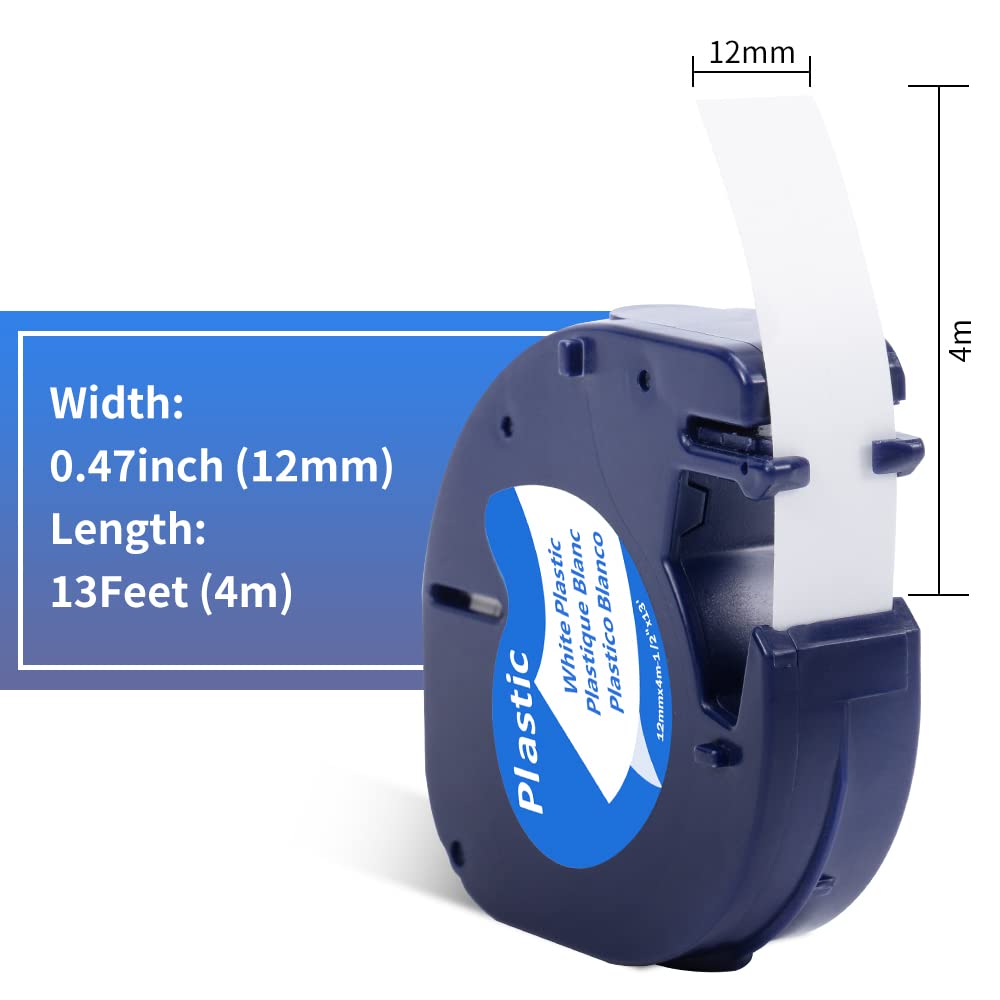 Freshworld DYMO LetraTag Refills Tape, Replaced 91331 Plastic Labels Tape, Black on White,1/2Inch x 13Feet(12mm x 4m), for DYMO LetraTag Plus LT100H LT100T QX50 Label Makers, 10-Pack