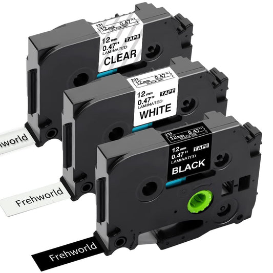 3-Pack Compatible Brother Label Maker Tape TZe-131 TZe-231 TZe-335, P Touch Label Tape TZe 12mm 0.47 Laminated for Brother PT-H100 H110 PT-D210 D200 PT-P700 (Black on Clear/White, White on Black)