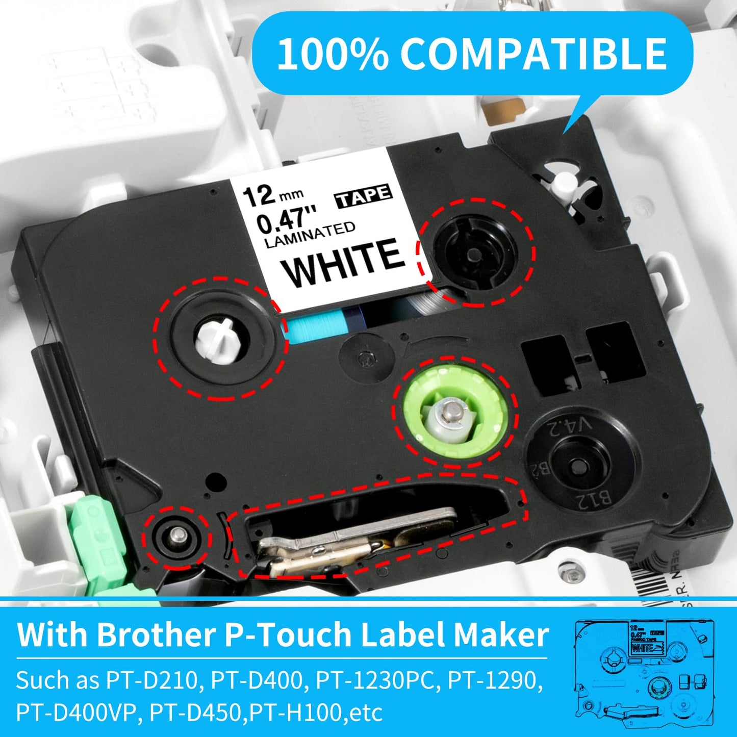 5 Pack TZe-231 P Touch Label Tape Compatible for Brother P-Touch TZ231 TZe231 12mm 0.47 Inch Laminated White TZe TZ Tape, Black on White, for Brother PT-D210 PT-H100 H110 PT-D400AD PT-D600 Label Maker